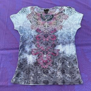 Style & Co. Short Sleeve Top with Pink and Gray Pattern